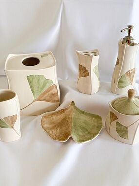 6 Piece Gingko Leaf Design Bathroom Accessories Set